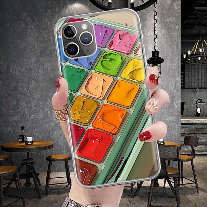 Watercolors Set Paint Palette Painting Box Soft Phone Case For IPhone 11 17 Air 16E 16 Pro Max 15 + 14 Plus 13 Mini 12 Apple 7 S