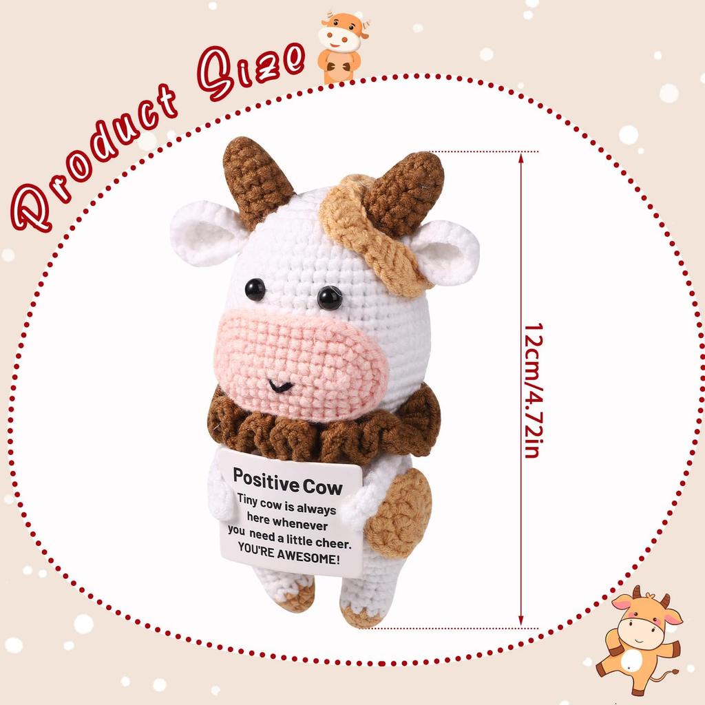 TOYMIS Positive Cow Crochet, Positive Cow Knitted Cow Crochet Cow Pattern Knitted Cow Wool Crochet Doll for Party Decorations Encouragement Gifts