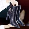 Chunky Fashion Women Ankle Boots Pointed Toe Elegant High Heels Leather Shoes 2025 Trend Winter Pumps Designer Botas De Mujer