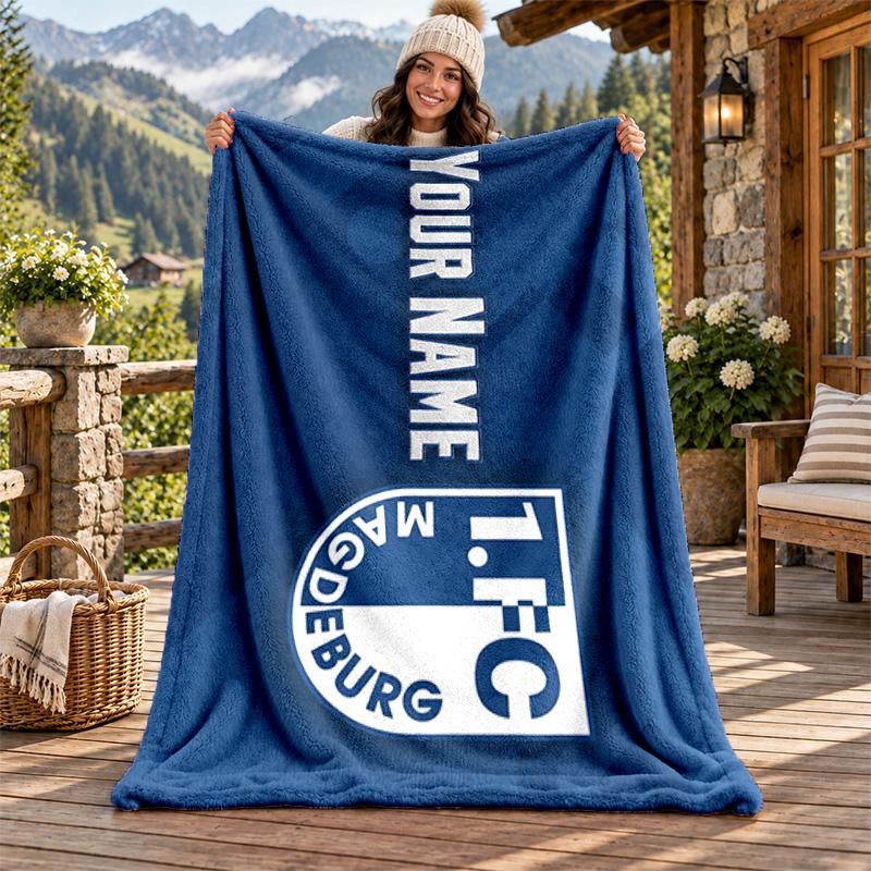 1.FC Magdeburg Personalizowany Flanelowy Koc z Imieniem Miękki Ciepły Pluszowy Koc Kocyk Personalizowany Prezent dla Rodziny Przyjaciół