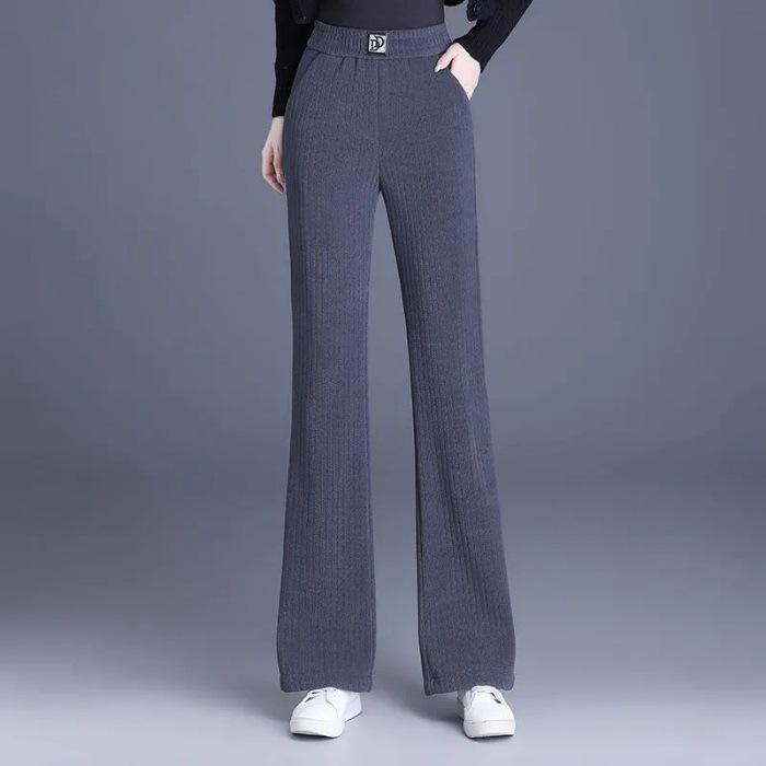 

Женские брюки клеш из шениллового флиса - Очень толстые, Прямые, Флис из овечьей шерсти, Идеальны для осени и зимы. S серый