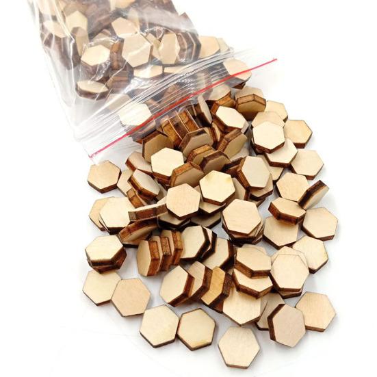 200Pcs 1cm Wooden Hexagon Handcraft Tags Pendant Decoration DIY Ornament Tool