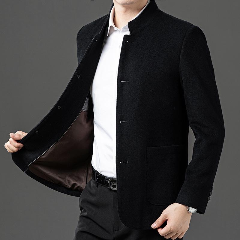 Men's Wool Stand-Up Collar Zhongshan Jacket: Business Casual Suit for Middle-aged and Elderly