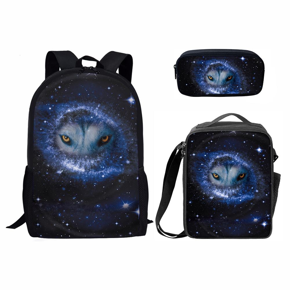 Classico Popolare Divertente Cielo Stellato Animale Stampa 3D Set da 3 pz Zaino per Studenti Zaino per Laptop Zaino Giornaliero Borsa Pranzo Astuccio