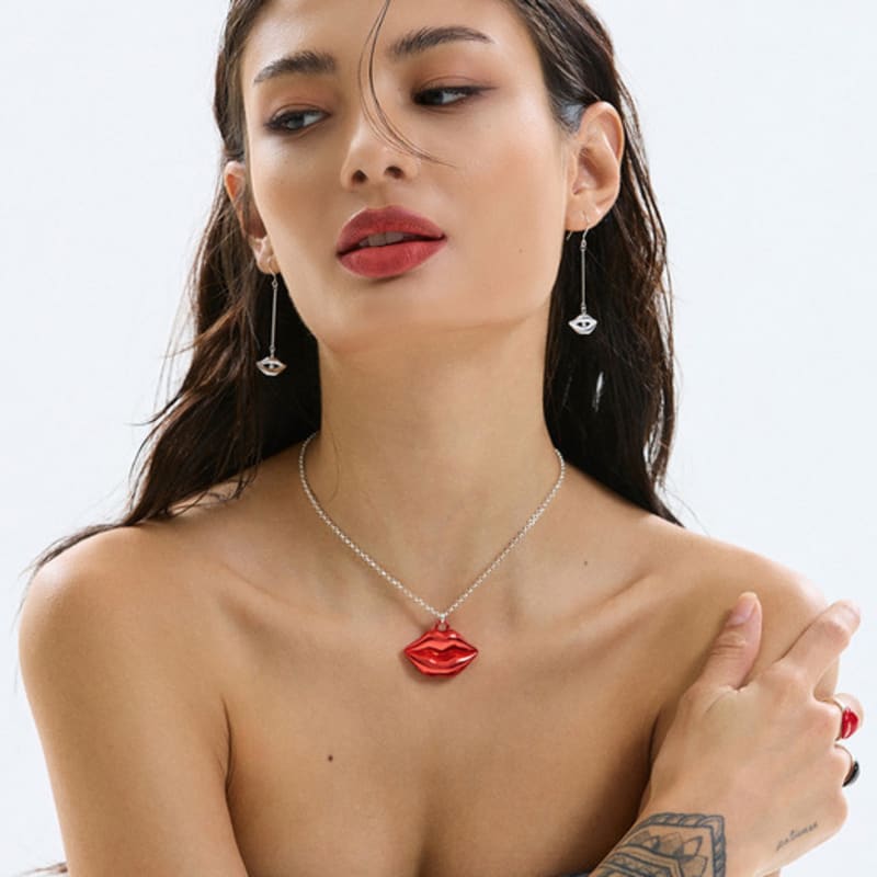 CALLOUTNEWYEAR Chubby Lips Necklace - 35mm_RED(Silver92.5)