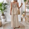 Zweiteiliges Lounge-Set für Damen, ärmellos, mit hohlem Rücken, Oberteil und weitem Bein, Hosen-Set, lässige Urlaubs- und Reise-Outfits