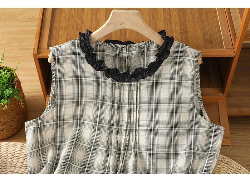 Chic Plaid Sleeveless Wood Ear Trim Vest - Summer 2025 Women's Fashion