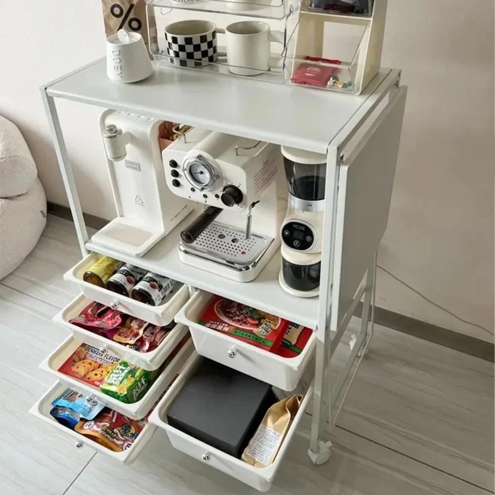 Dining-Side Storage Cabinet Multi Layer Kitchen Cart With Wheel Mobile Extension Design Microwave Storage Cart Tea Water Cabinet