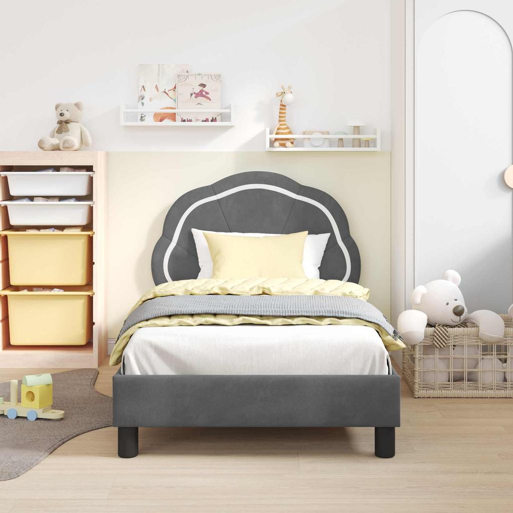 Kids Bed Frame with Headboard Dark Grey 80 x 160 cm Velvet