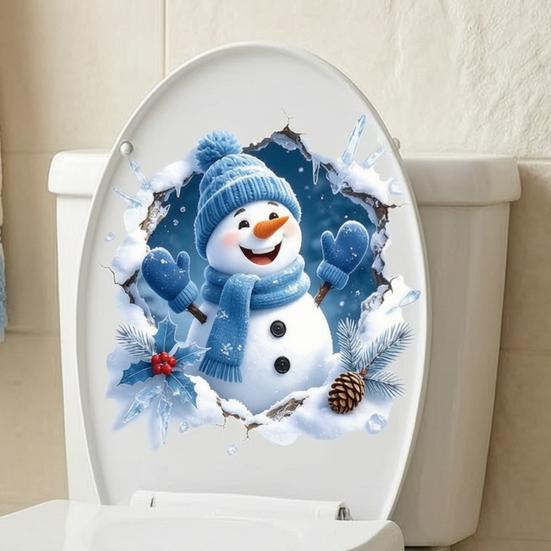 Holiday Glass Door Stickers Christmas Snowman Toilet Stickers, 3D Bathroom Wall Decals, Seat Decals Waterproof PVC Window Creative Decor Gift