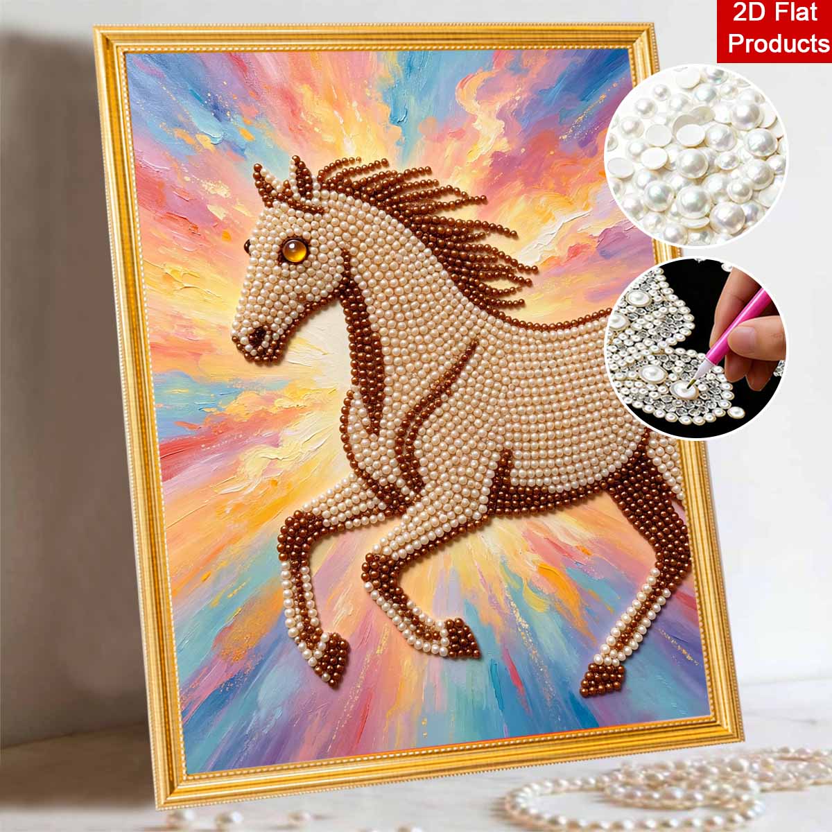 Horse 5D Pearl Painting Handmade DIY Home Office Desktop Decoration Painting ThreedimensionalMajestic Wild Running Horse Artistry 30x40