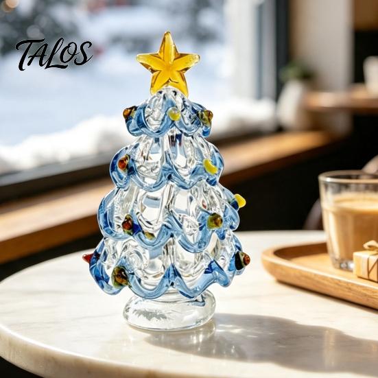 Elegant Office Desk Decor Glazed Glass Christmas Tree Figurine, Handcrafted Ornament Gift for Friends Holiday Display, Colorful Modern Table