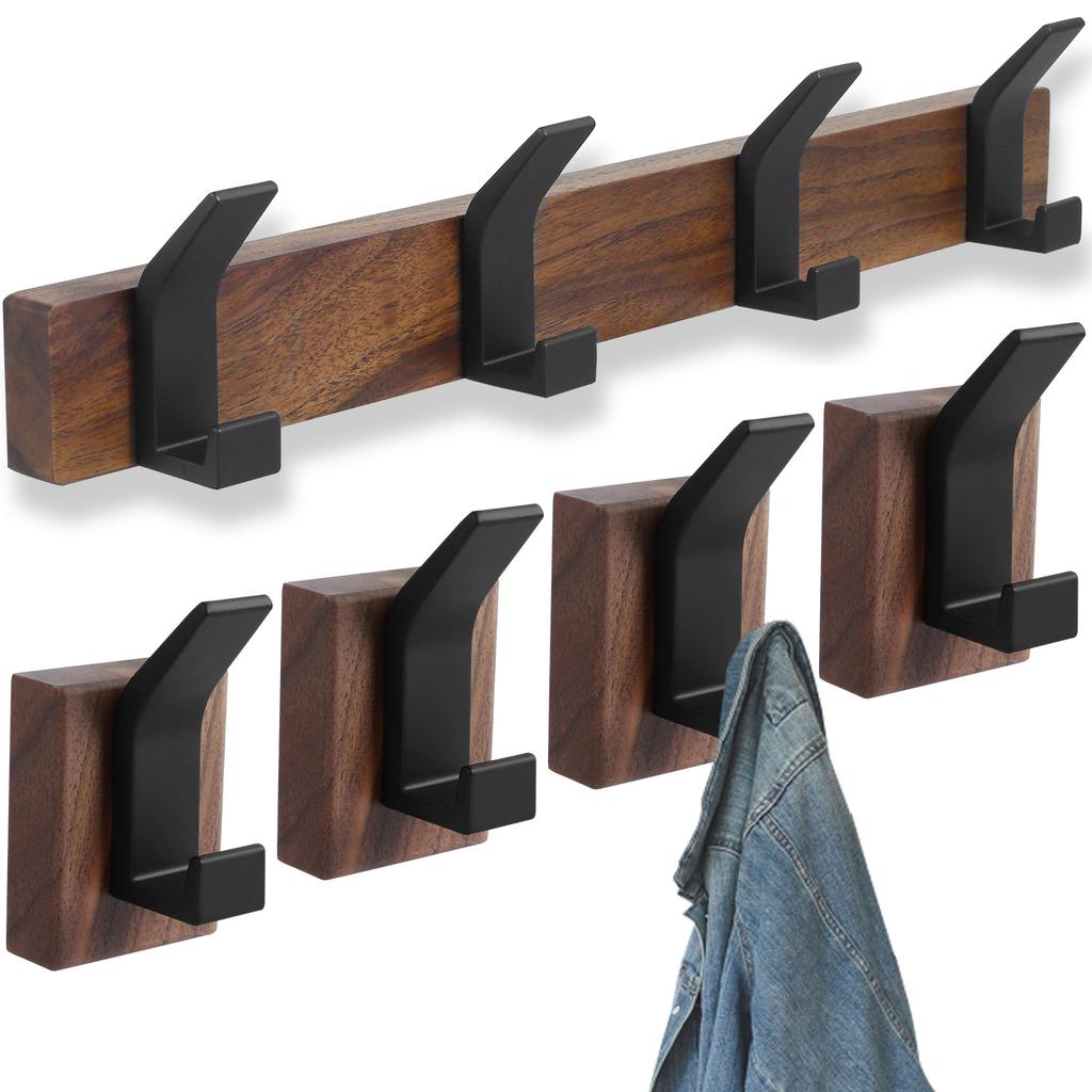 4Pcs Walnut Wood Coat Hooks Multi-purpose Wall-Mount Behind-door Key Clothes Hanger Hook Kitchen Bathroom Organizer Rack New