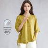 Crisantemo Dorato 100% Seta Nuovo Stile Cinese Blusa a Maniche Corte