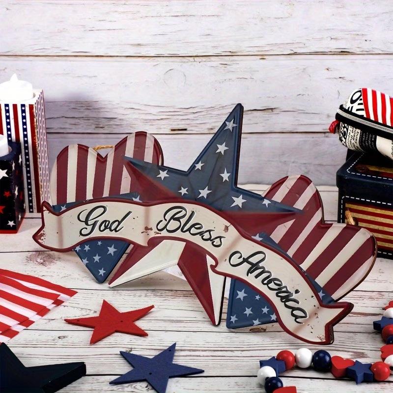 Patriotic Wooden Star Door Ornament - "God Bless America" Independence Day Decoration