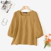 ZANZEA Women Casual Square Neck Loose 3/4 Sleeve Patchwork Crochet Blouse