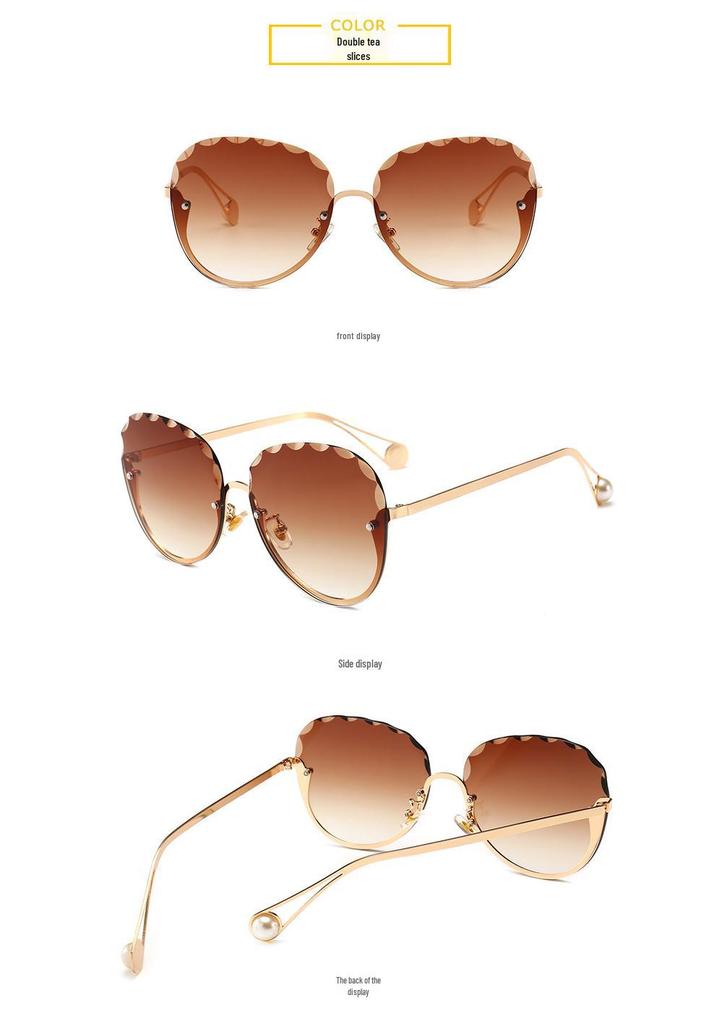 New European-American Trend Rimless Edge-Cut Large Frame Ladies Sunglasses 8913