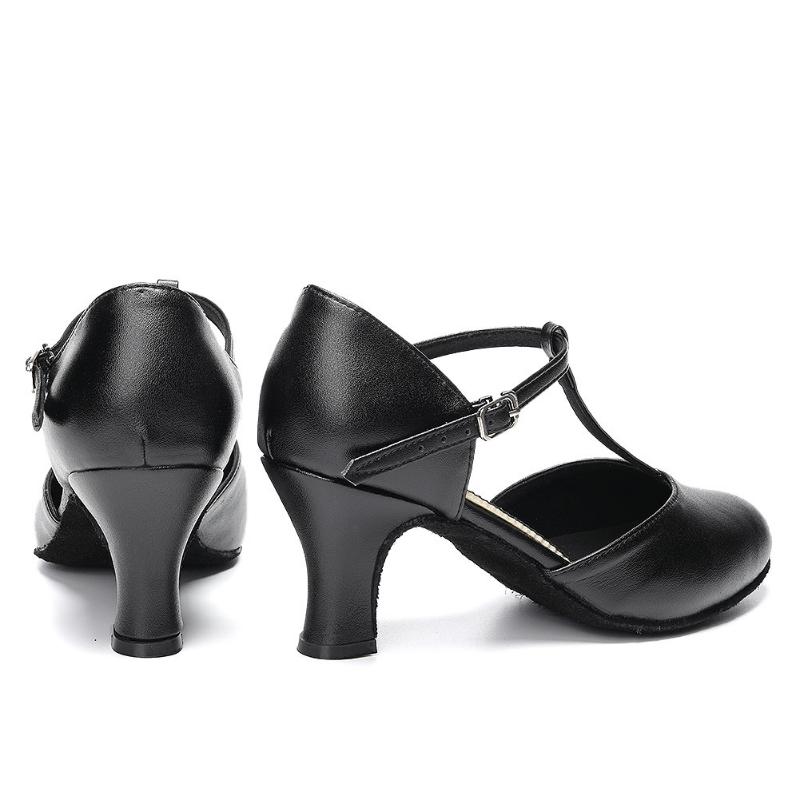 Dámské podpatky 6 cm Černá kožená obuv s uzavřenou špičkou na moderní společenský tanec Tango