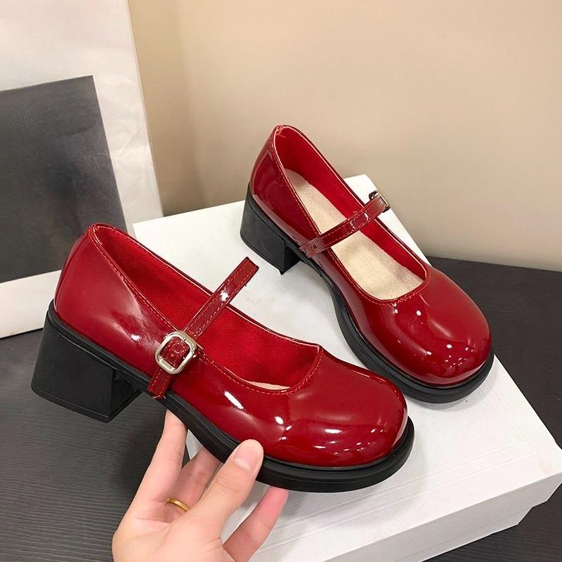 

High-heeled Mary Jane Shoes Women s Spring and Autumn French New Shallow Mouth One-band Non-slip Single Shoes 35 красный