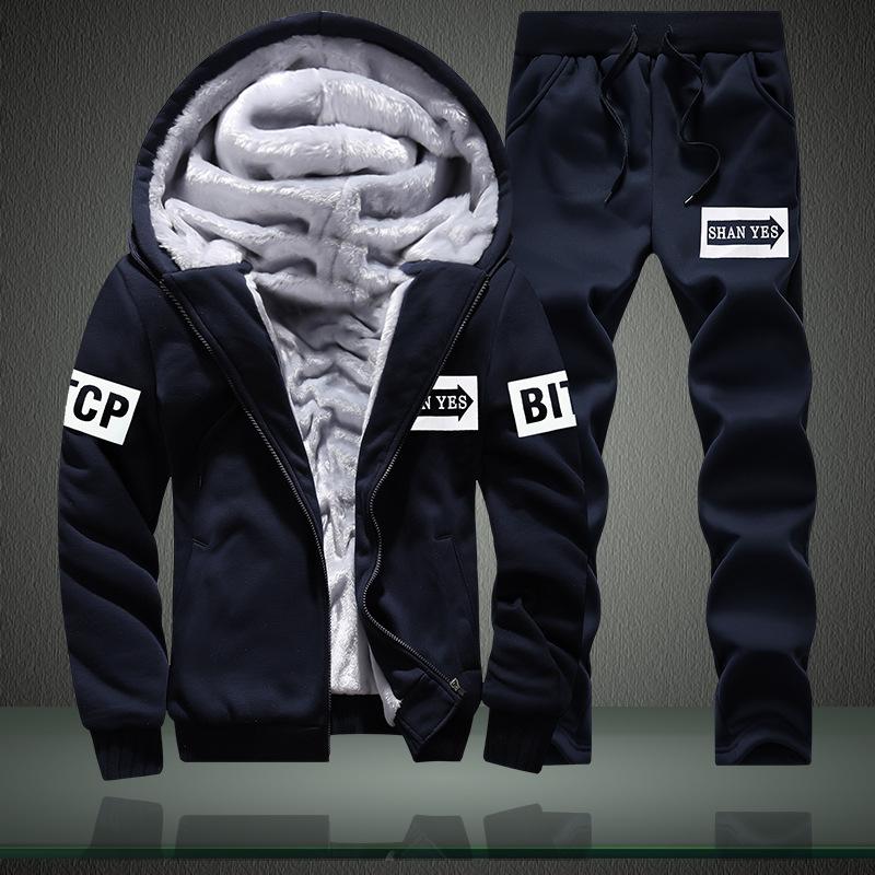 Plus Size 8XL Men's Casual Sportwears Sets Tracksuit Thick Winter Autumn Printed Sports Suit Loose Hooded Hoodies Long Pant Two Piece Men