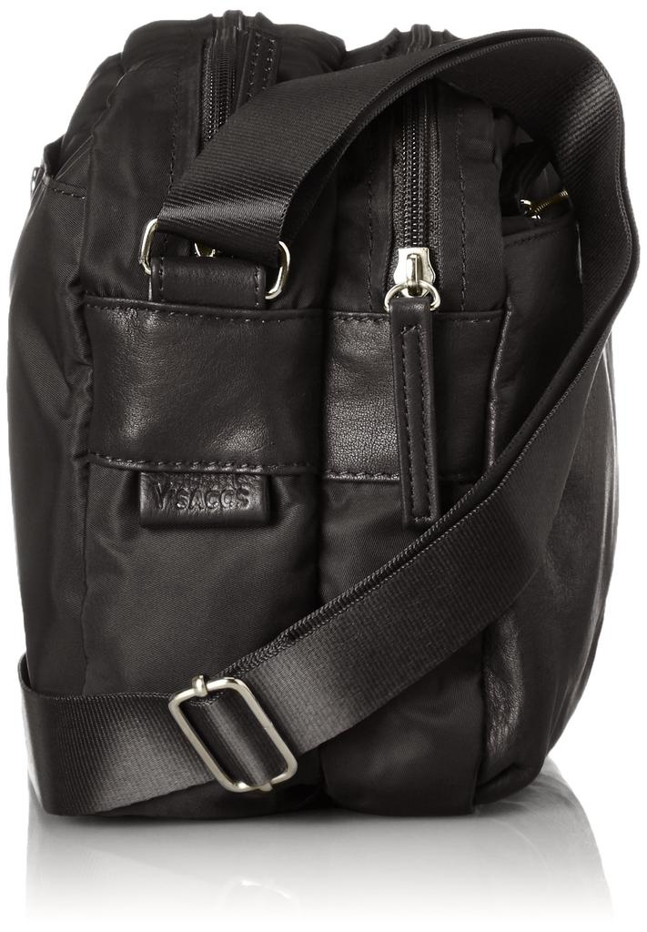 Y'saccs Nylon and Leather Combination Horizontal Shoulder Bag, Size 2060444, Size 10 (Black)