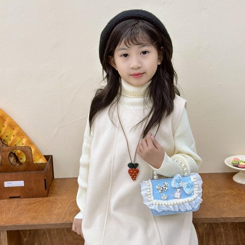 Adorable Princess Pearl Handbag For Girls With Cute Lace And Design Bow