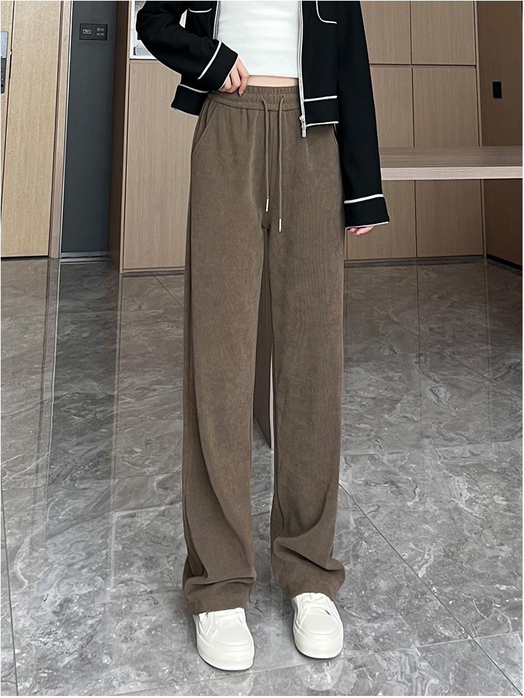 Women's High-Waisted Velvet Straight-Leg Pants - Fleece-Lined, Slimming, and Versatile for Autumn and Winter