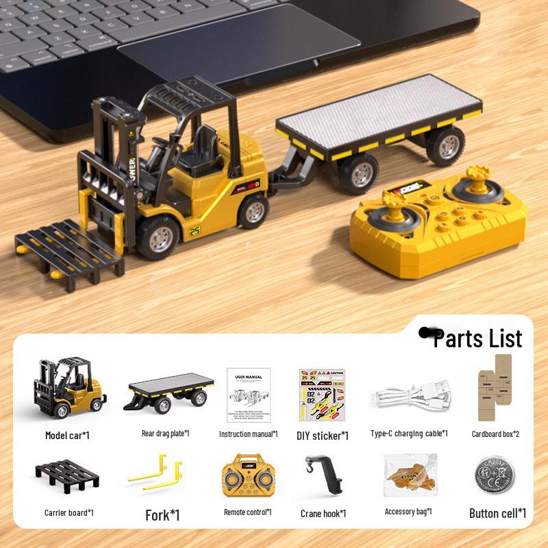 1:64 Mini Alloy Remote Control Forklift Crane with Bluetooth and Trailer - Children s Toy Engineering Model