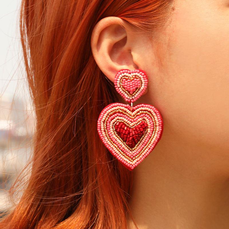 Handmade Beaded Romantic Love Earrings - European & American Style for Ladies