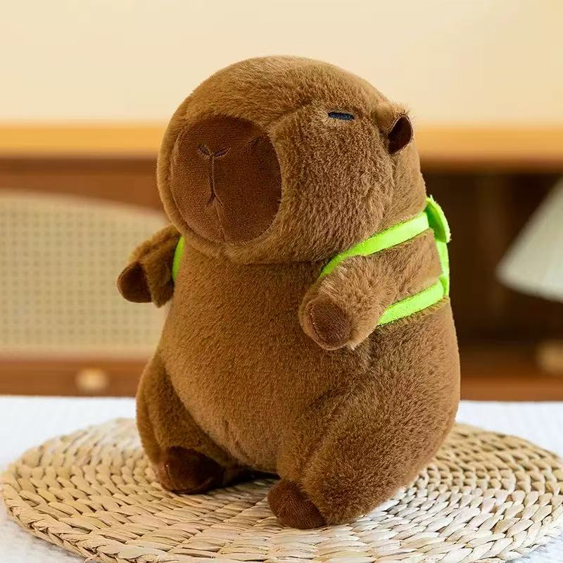 Kawaii Cute Capybara Plush Toy with Turtle Bag Strawberry Cap Kids Gift Home Decoration Soft Plush Animal Stuffed Toy