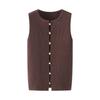 Kaslead New Women Clothes Western Style Fashion Round Neck Sleeveless Metal Button Knitted Slim Fit Vest