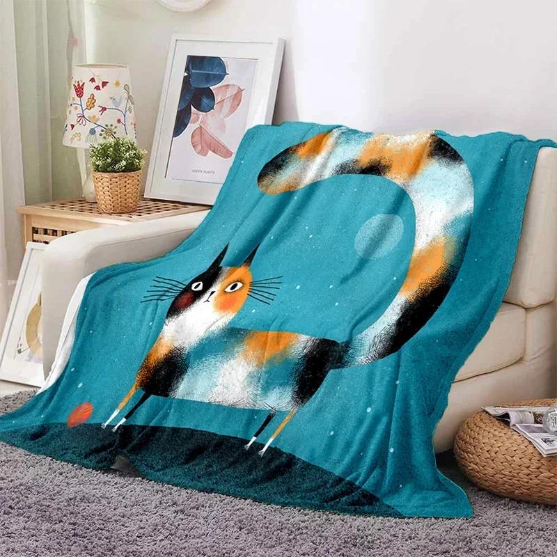 Cute Cartoon Cat Throw Blanket Ultra Soft for Sofa Travel Yoga Picnic Portable Cozy Tin Blankets