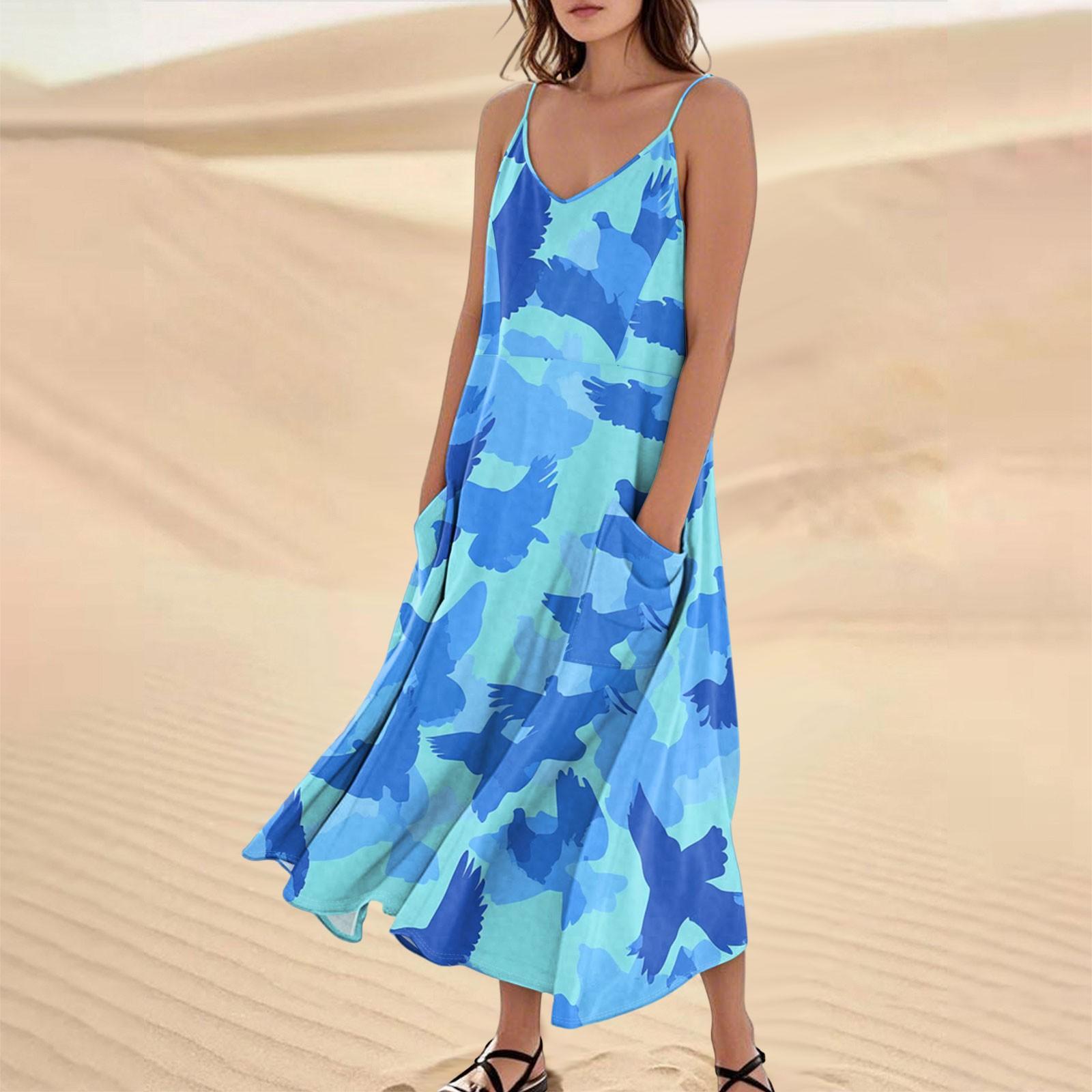 

Женское модное повседневное длинное пляжное платье без рукавов с карманом и цветочным принтом L