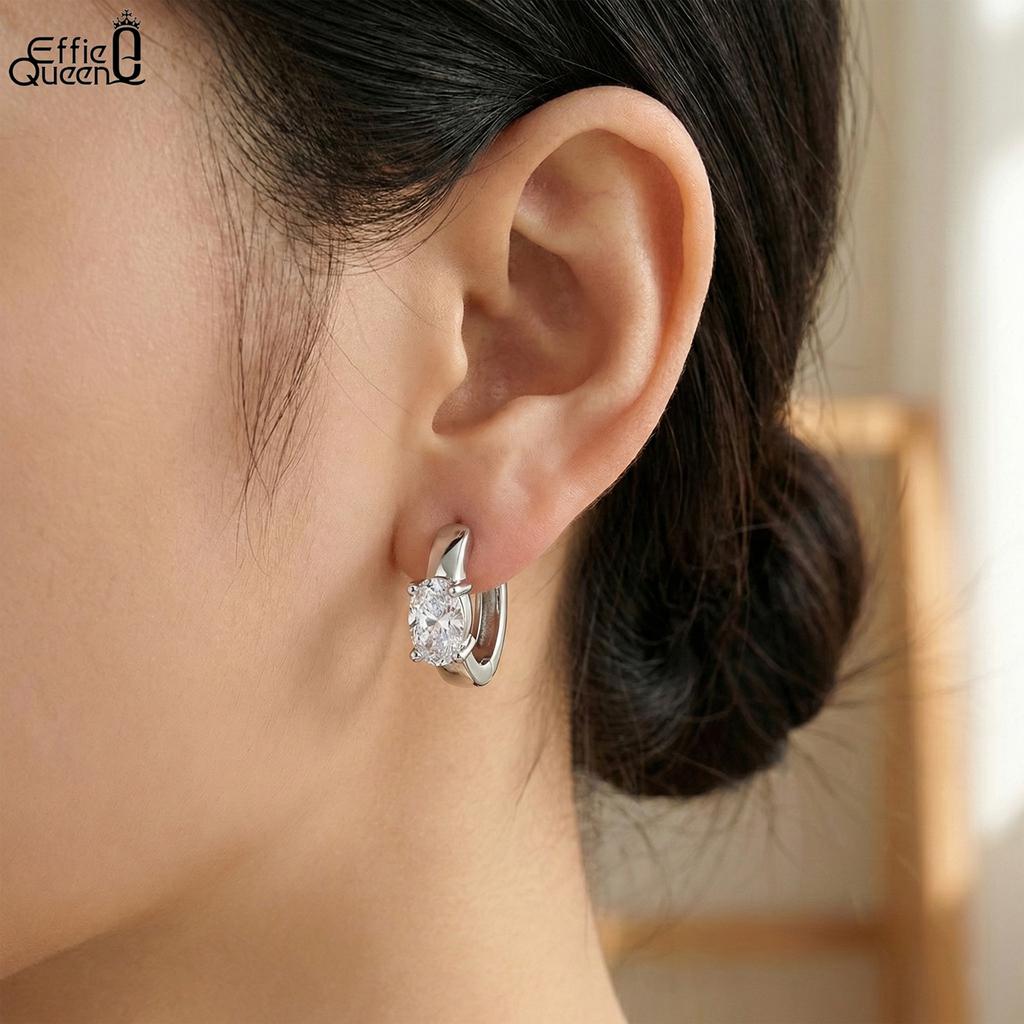 Effie Queen 925er Reinsilber Oval Geformte Zirkonia Creolen Bankett Schmuck für Damen Hochzeitsfeier 2026 Trend Ohrringe LZE23
