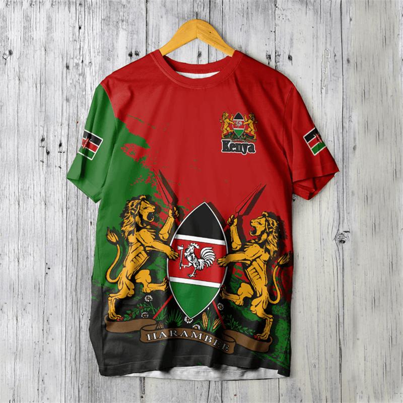 3D Kenya National IndependenceDay Printed T Shirt The Republic-of Kenya Emblem Falg Graphic Short Sleeves Vintage Tee Shirts Top