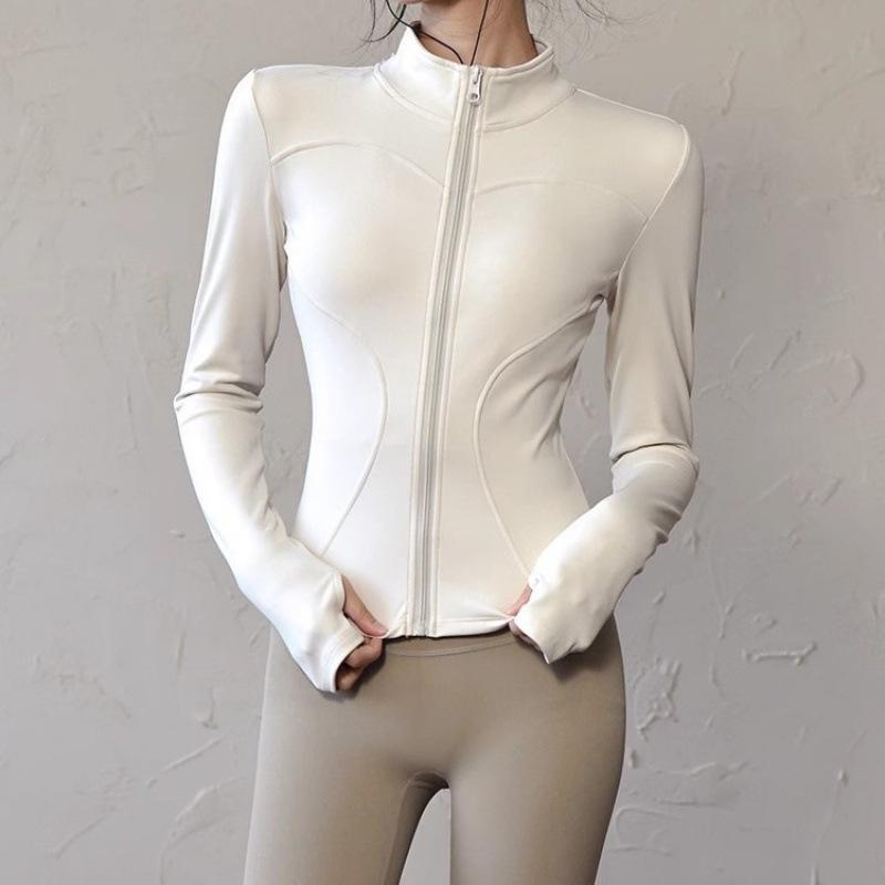 Damen Frühlings-Yoga-Bekleidung 2026: Dünne Fleece-Sportjacke mit Stehkragen, Reißverschluss, enganliegend für Laufen & Fitness.