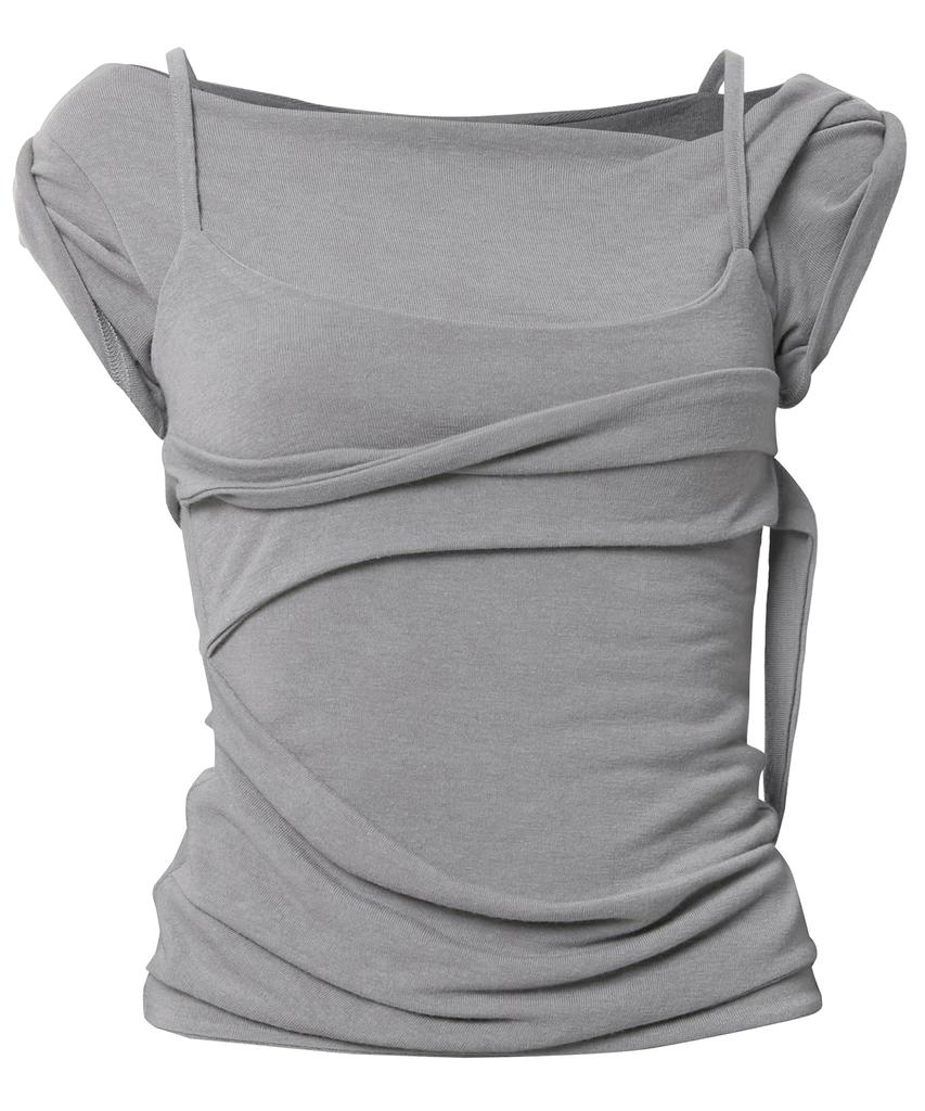 Peulleeoeob Layered Bustier T-Shirt (Fl-108_Gray)