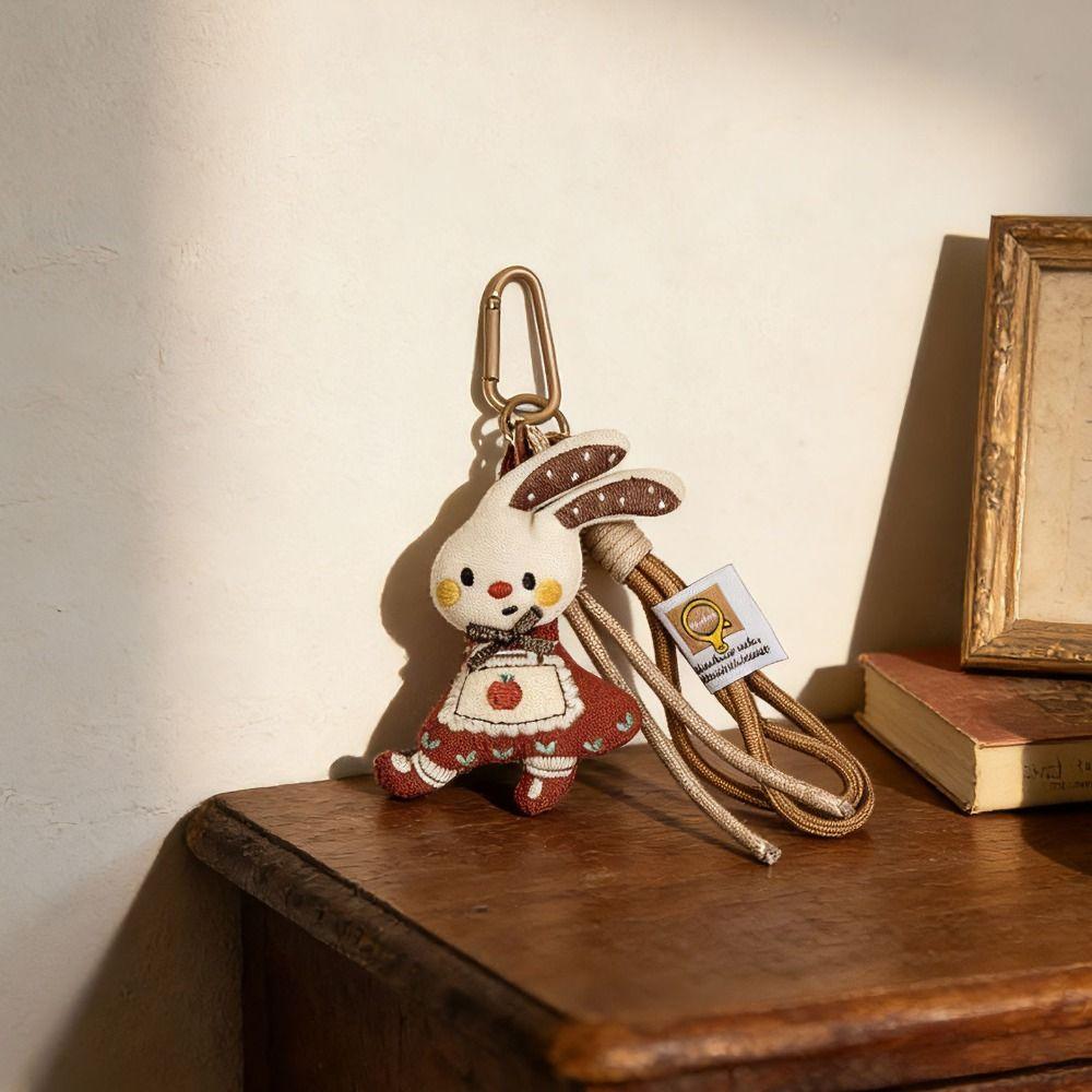 Cartoon Animal Keychain Doll Charm Rabbit Cat Bear Horse Chicken Duck Vintage Bag Decorative Pendant Cloth Multicolor