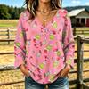 Women's Casual V-Neck Long Sleeve T-Shirt with Festive Christmas Graphic Print