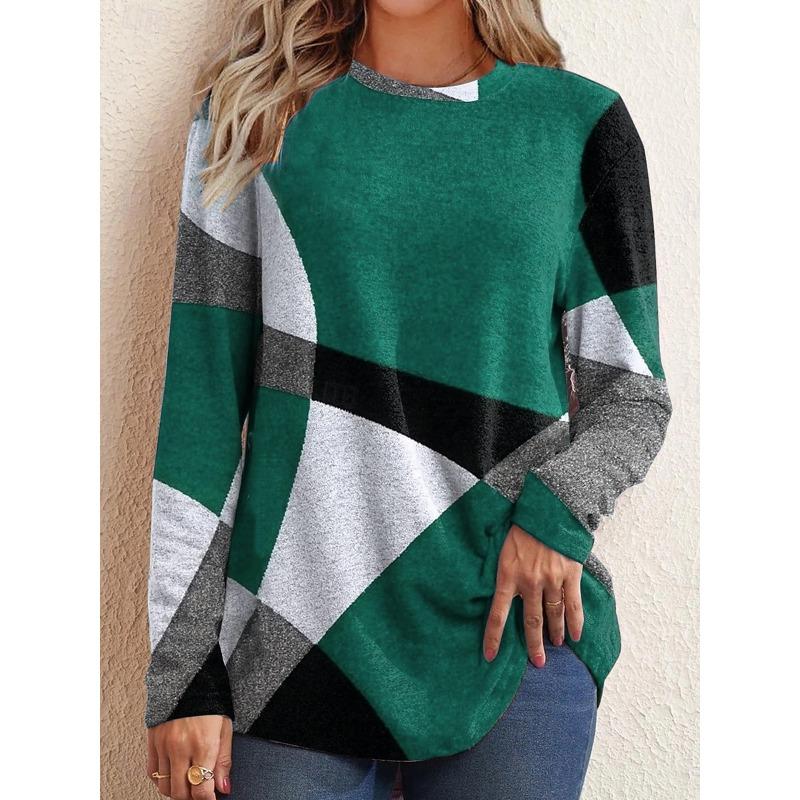 

Элегантный топ с длинными рукавами и круглым вырезом с принтом, удобный, уличная одежда 3XL