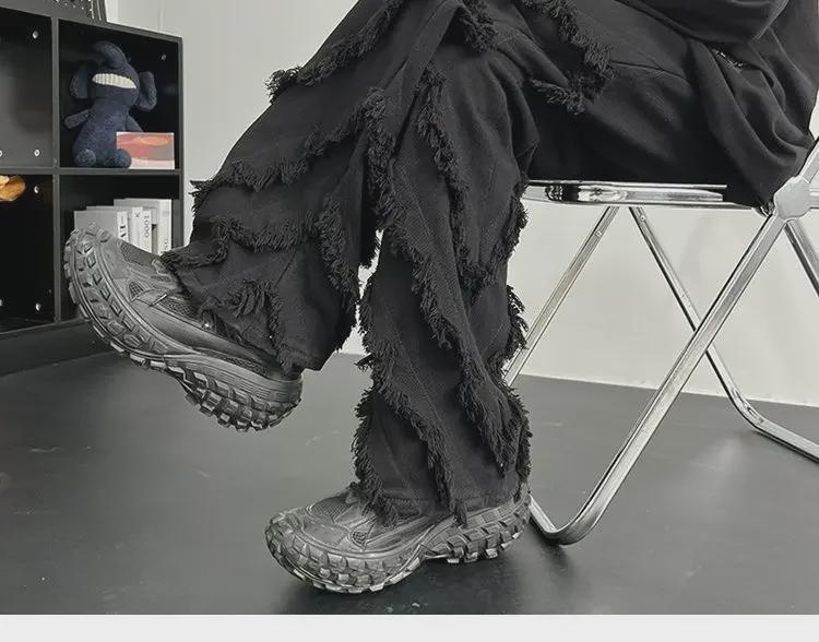 Men's Raw Edge High Street Straight Jeans – Trendy American Hip Hop Summer Design