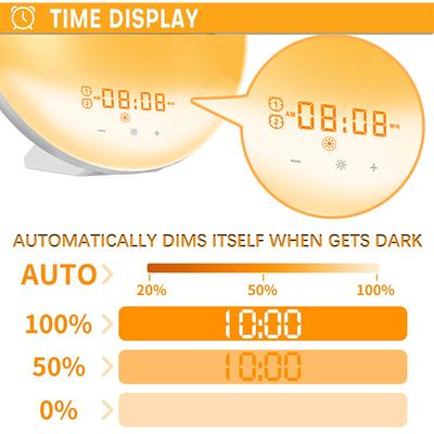 7 Colors WiFi Smart Wake Up Light  Workday Alarm Clock Simulate Sunrise/Sunset FM Radio Digital Night Light Alarm Clock With
