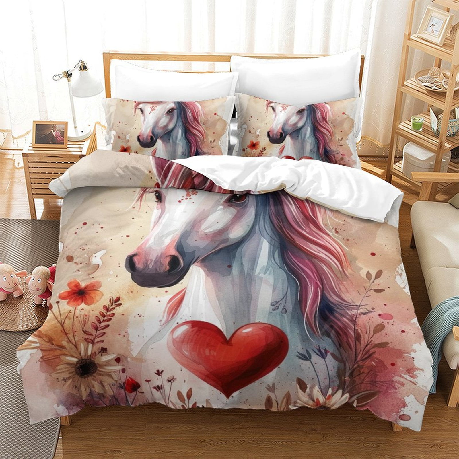 

Digital Printed Soft Duvet Cover Unicorn Design Quen Sized Dimensions Beding Soft Duvet Cover,Girl s Comfortable Quilt Cover,Not Fading Soft plus 135*200cm Eu-Single