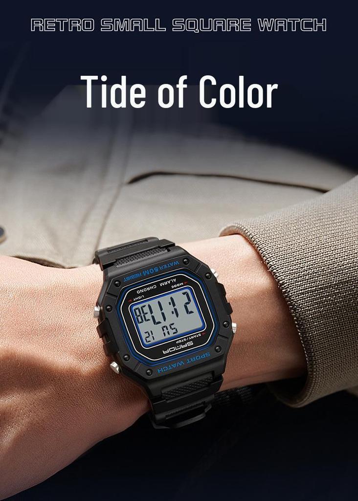Sanda Multifunktionale Leuchtende Wasserdichte Unisex Quadratische Elektronische Uhr