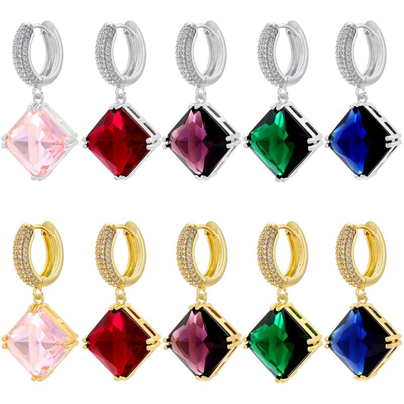 Diamond-Shaped Charm Pendant Earrings Dazzling Transparent Zirconia Statement Earrings Party Jewelry :VE1170