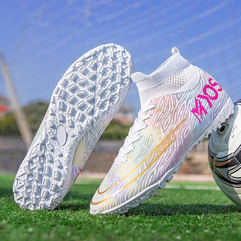 Football Shoes Men's Mandarin Ducks Long Nails High-top Students Artificial Grass Competition Training Shoes