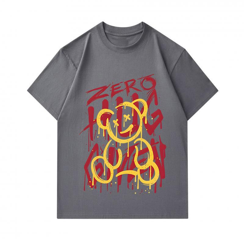 Men's 100% Cotton Crew Neck Short Sleeve T-Shirt, Casual Graffiti Zero Hug Smile Print Soft Breathable Streetwear Tee for Daily Wear