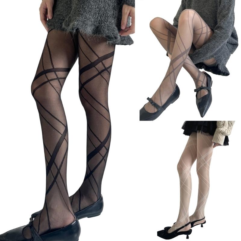Fashionable See Through Tights With Unique Rhombic Grid Pattern Soft Nylon Hosiery Comfortable Pantyhose for Women