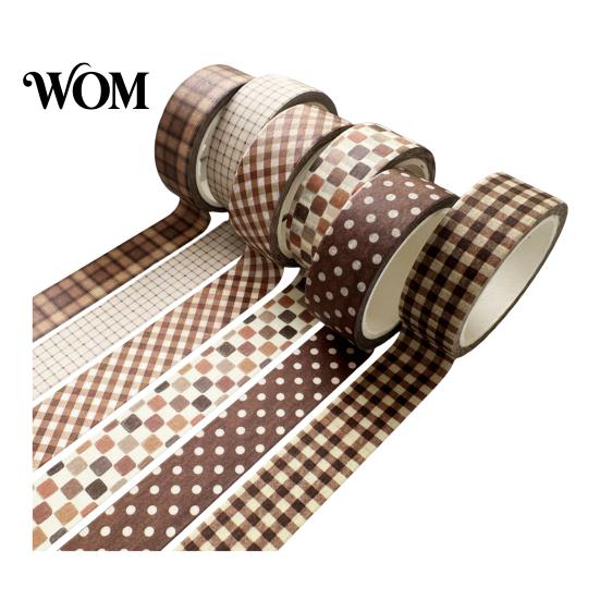 Colorful Plaid Washi Tape 6 Rolls Set, Grid Checkered Pattern Masking Tape, Self Retro Adhesive Decorative for DIY Crafts, Journal, Scrapbook,