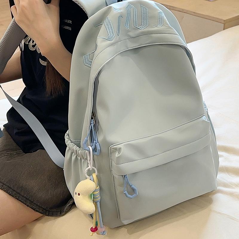 High Value, Small Fresh and Simple Backpack, Solid Color Letter Schoolbag, Junior High School and High School Large-capacity Student Schoolbag